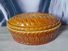 GRANDE TERRINE BARBOTINE MICHEL CAUGANT FORME PANIER TRESSÉ JAR PÂTÉ FAÏENCE 