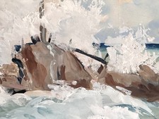 Dessin orientaliste ANCIEN ORAN CANASTEL La plage VAGUE CHARLES DE GASTYNE 1930