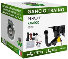 Attelage Démontable Verticale pour Renault KANGOO Mini-fourgonnette, Van 21+ 7p