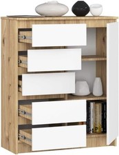 Commode BDW avec 5 tiroirs, 1 porte armoire, buffet, polyvalent, armoire à...