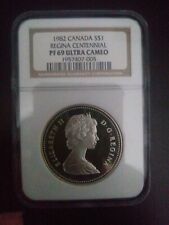 1982 CANADA $1 REGINA CENTENNIAL SILVER DOLLAR SKULL NGC PF 69 ULTRA CAMEO 