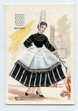 Carte postale brodée et ajoutis tissus . Costume et folklore . BRETAGNE