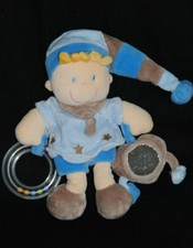 Peluche Doudou Poupée Garçon Lutin NICOTOY KIABI Bleu Hochet Activité Coeur 