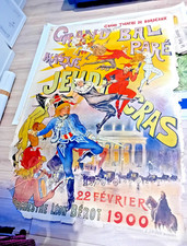 Rarissime affiche ancienne GRAND BAL MASQUE DU JEUDI GRAS BORDEAUX 1900 signée