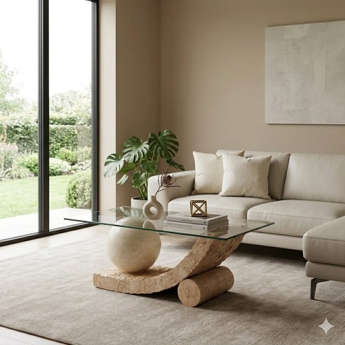 Table basse vintage pierre - table,