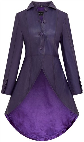 Manteau cuir long violet - cuir,