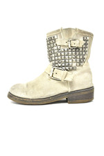 A008 ASH BOTTINES MOTARD CLOUTEES NUBUCK BEIGE T.38 UK 5 VALEUR 350 €