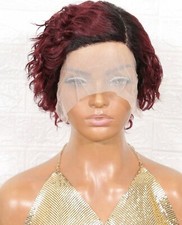 Perruque Naturelle Crépue Afro Coupe Courte Rouge Femme Lace Wig 13x4 + Cadeau