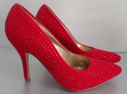 Womens red rhinestone pumps - pumps, by