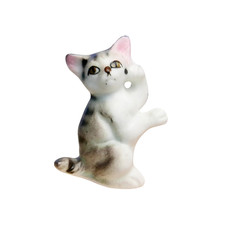 Figurine Ancienne Chat Miniature, Sujet Porcelaine 30 mm, Bibelot Japon 1960