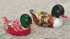 2 Figurines en Verre de Murano petits Canards Soufflées à la Bouche