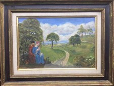 ECOLE du milieu XXe.COGNET.La Sainte Famille,1945.Huile sur papier.SBG.Cadre