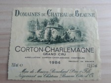 Etiquette vin corton Charlemagne 1984 Chateau de Beaune Bourgogne burgundy