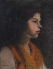 Tableau encadré dessin pastel portrait jeune fille enfant Edmond AMAN-JEAN art