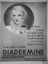PUBLICITÉ DE PRESSE 1937 DIADERMINE LA CRÈME MÉDICALE NON PARFUMÉE