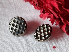 Duo  boutons anciens en verre noir quadrillé argenté 1,4 cm G12A