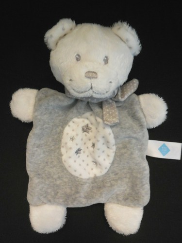 Doudou plat ours blanc gris - doudou,