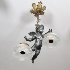 Antique French Chandelier Shades Gilded Bronze Canopy Angel Cupid Eros Putto