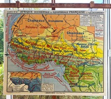 ancienne carte scolaire  géographie Jean Bruhnes Hatier 51 Afrique AOF AEF
