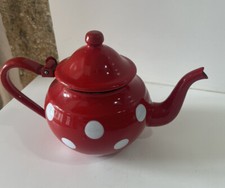 Petite Cafetière Théière En Émail Émaillé Rouge A Pois Blanc Deco Chalet SHABBY