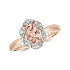 Bague Solitaire Femme Or Rose 9 k/carat et Diamant avec Morganite