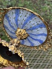 Coupelle en verre filigrané blanc et bleu - monture en laiton doré Napoléon III