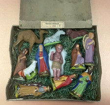 Décoration Noël ancienne - Crèche de la Nativité - 12 santons en boîte carton