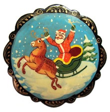 Broche Pere Noël, Broche en Papier mâché peint idee Cadeau Noel pas cher, Pere