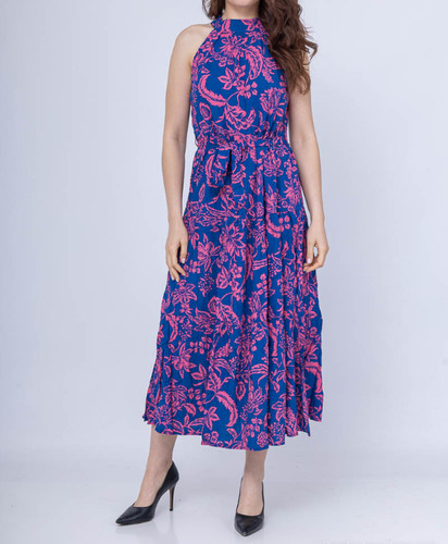 Robe longue fleurie - bleue, et