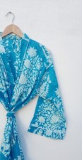 Kimono En Coton Indien Turquoise Robes De Bain Maxi Nuit