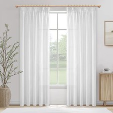 Rideau Voilage Blanc Effet Lin 140x225 CM Rideaux Voilage Galon Fronceur pour...