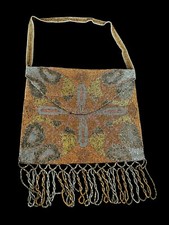 Petit Sac XIXème Perles De Métal Brodées Sac De Bal Ancien Antique Collection