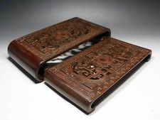 Paire de petits plateaux de table en bois support artisanat Japon ancien W12 ...