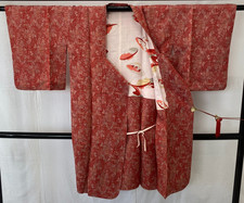 Veste kimono japonais vintage Michiyuki soie rouge traditionnel authentique...