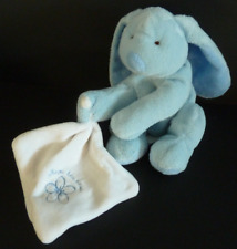 56. DOUDOU ET COMPAGNIE LAPIN BLEU MOUCHOIR BLANC mon  doudou fleur TBE