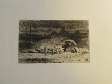 Félix BUHOT (1847-1898) EAU FORTE ORIGINALE IMPRESSIONNISME ANES BUTTES CAILLES