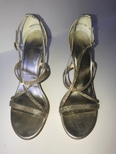 Barely Worn Stuart Weitzman Surreal Jewel-Detailed Crisscross Sandal, Gold-Sz10