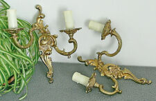 ANCIEN PAIRE APPLIQUE MURALE 2 BRAS LAMPE EN BRONZE DORÉ STYLE LOUIS XV ROCAILLE