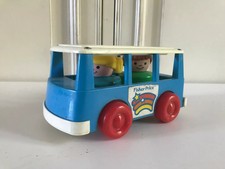 8 ⚜️  Ancien Bus Fisher Price Bleu Année 1990 Vendu Avec Deux Figurines Vintage