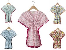 Robe De Plage Pour Fille En Coton Doux Imprimée Fait Main Kaftan Indien