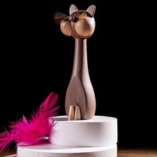 Esthétique Adorable Artisanal Bois Assis Chat Figurine Charmant Félin Sculpt