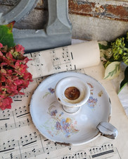 ANCIEN BOUGEOIRS QUEUE DE RAT EN EMAILLE DECOR DE FLEURS