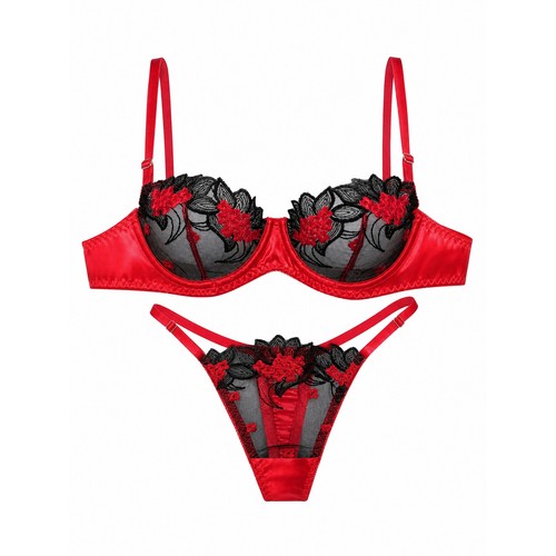 Ensemble lingerie rouge - rouge, brodee