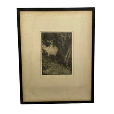 Impression gravure eau forte anglaise signée décor forêt 45,5Hx35,5L 