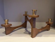 Vtg MCM Teak Wood Brass