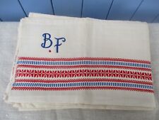 Lot 6 Anciens Torchons Toile Métis MONOGRAMME B.F - Liteaux frise rouge/bleu
