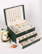 Boîte À Bijoux Rangement Simili Cuir Multi Grille Coffret Fille Femme Boite Kaki