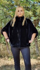 REAL NEW MINK FUR COAT JACKET BLACK VELVET SABLE CHINCHILLA FOX