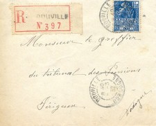 Dordogne - lettre recommandée  Douville 1932 - timbre exposition coloniale seul