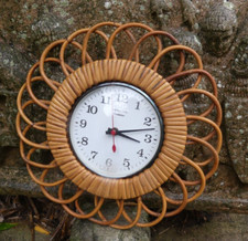 Vedette transistor Pendule murale  ROTIN Design 1960 Miroir Soleil Fleur 30cm